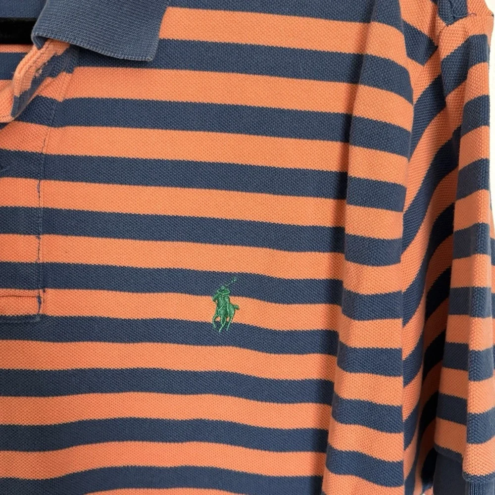 Vintage Ralph Lauren Polo Orange Blue Striped Polo Shirt Mens Large Pony Preppy